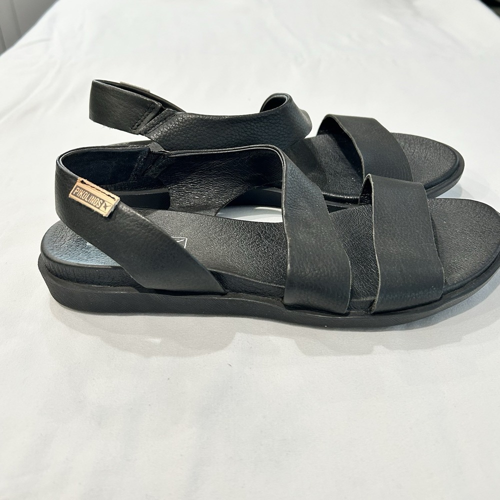 PIKOLINOS Women's Formentera Leather Strappy Flat Sandal Black Size 7.5 (38)